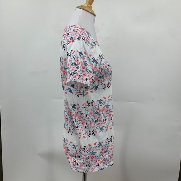 Lucky Brand Shirt Womens S White Botanical Print Cotton Crew Neck Short Sleeve - Picture 4 of 14